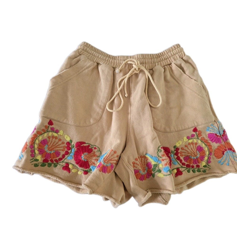 Sister Mary Womens Floral Embroidered Sweat Shorts Size XS Yellow